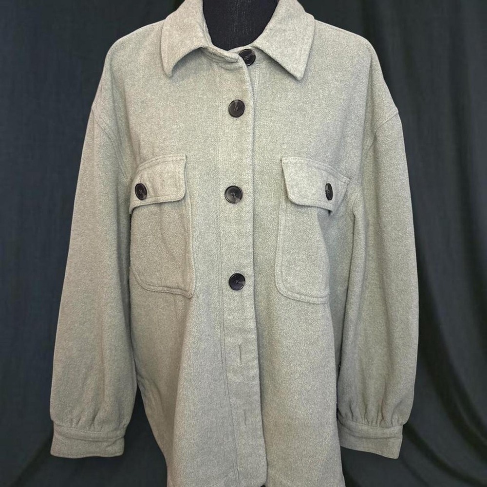 Free Assembly Womens XXL Green Wool Blend Shacket‎ Oversized Button Front Jacket